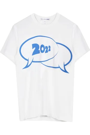 Comme des Garçons Top, Herre, Hvid, L, Bomuld, Hvid Print Bomuld T-shirt