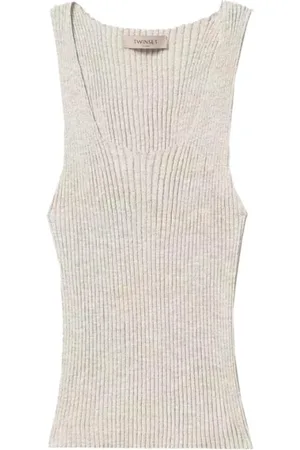 Twin-Set Top, Dame, Hvid, S, Uld, Gylden Lurex Top
