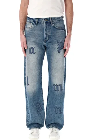 Palm Angels Jeans, Herre, Blå, W31, Bomuld, Logo Patch Straight Jeans Pack