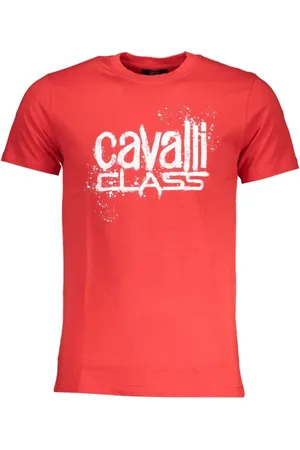 Roberto Cavalli Top, Herre, Rød, L, Tryk Logo Kortærmet T-shirt