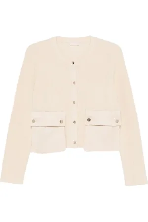 Liu Jo Strik, Dame, Hvid, XL, Uld, Ribstrikket Cardigan Beige