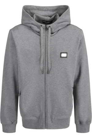 Dolce & Gabbana Sweathshirts & Hoodies, Herre, Grå, XS, Bomuld, Monokrom bomuldshættetrøje med snor