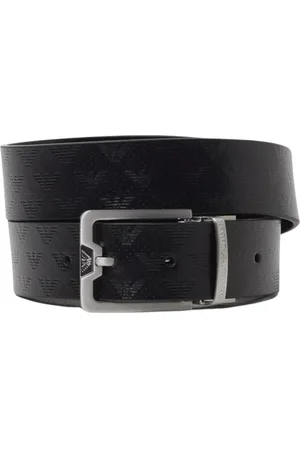 Emporio Armani Tilbehør, Herre, Sort, ONE SIZE, Læder, Præget Logo Læderbælte
