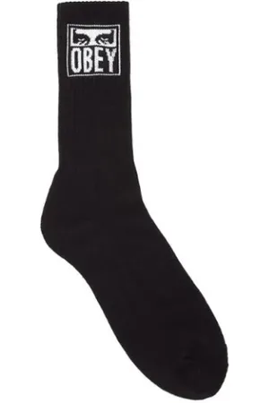 Obey Undertøj, Herre, Sort, ONE SIZE, Bomuld, Ikoniske Eyes Broderede Sokker i Sort