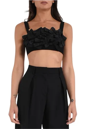 Elisabetta Franchi Top, Dame, Sort, XL, Satin, Satin Top med Bue Motiv