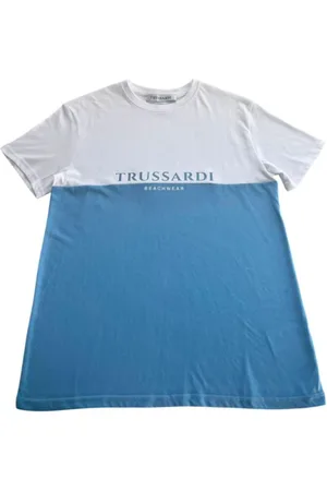 Trussardi Top, Herre, Blå, XL, To-farvet Logo Print T-shirt