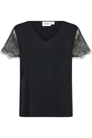 Saint Tropez Top, Dame, Sort, S, Feminin Zhantisz Sort Blondeærme Bluse
