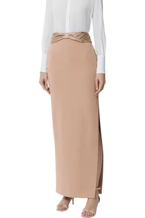 Elisabetta Franchi Nederdel, Dame, Lyserød, M, Polyester, Elegant Lang Crepe Nederdel med Sideslidse