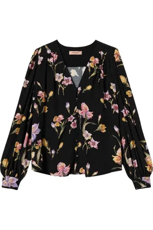 Twin-Set Bluser & Skjorter, Dame, Flerfarvet, L, Klassisk Blomstret V-Hals Skjorte