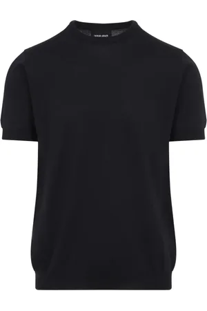 Giorgio Armani Strik, Herre, Sort, 2XL, Bomuld, Blå Silke Bomuld Sweater Ss25