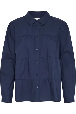 Cream Bluser & Skjorter, Dame, Blå, 2XL, Bomuld, Navy Blazer Skjorte med Flæser