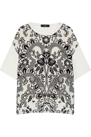 Max Mara Top, Dame, Sort, XS, Bomuld, Oversized Silke T-Shirt Pampas Elfenben