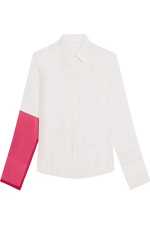 Helmut Lang Skjorte, Herre, Hvid, XS, Chiffon, Silke Skjorte Pink Langærmet Klassisk