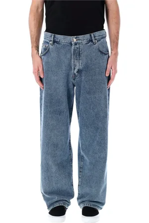 Pop Trading Company Jeans, Herre, Blå, S, Denim, Stonewashed Denim Jeans med Pop Logo