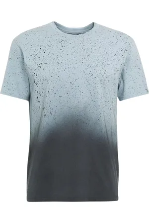 Mauro Grifoni Top, Herre, Blå, L, Bomuld, Dobbeltkantet Crew Neck T-shirt med Halværme Maleri