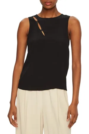 Patrizia Pepe Top, Dame, Sort, XS, Uld, Sort Ærmeløs Top med Logodetaljer