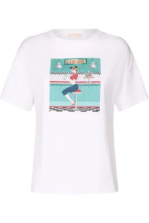 Liu Jo Top, Dame, Hvid, XS, Bomuld, Grafisk Print Bomuld T-Shirt