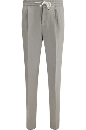 Brunello Cucinelli Bukser, Herre, Grå, 2XL, Linned, Linned snørebåndsbukser