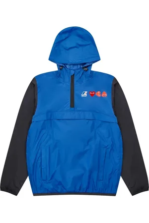 Comme des Garçons Jakke, Herre, Blå, M, Uld, Blå/sort halv lynlås vandafvisende jakke