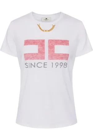 Elisabetta Franchi Top, Dame, Hvid, XL, Bomuld, Logo T-shirt i bomuld jersey