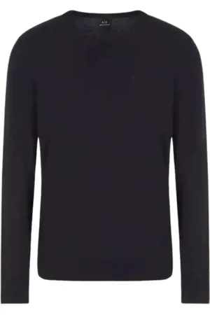 Armani Exchange Strik, Herre, Blå, XS, Uld, Klassisk V-hals Pullover i Mørkeblå