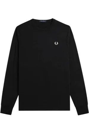 Fred Perry Sweathshirts & Hoodies, Herre, Sort, XS, Bomuld, Sort langærmet rund hals T-shirt