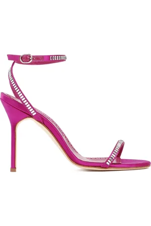 Manolo Blahnik Sko, Dame, Lilla, 39 1/2 EU, Satin, Rosa Krystal Stilet Sandaler Ss23