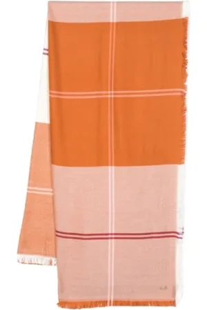 Twin-Set Tilbehør, Dame, Brun, ONE SIZE, Uld, Ternede Kaffe Frynsede Stola