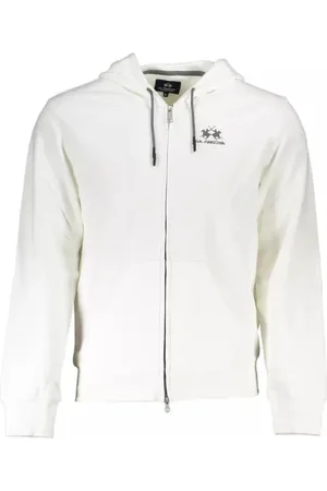 La Martina Sweathshirts & Hoodies, Herre, Hvid, M, Bomuld, Hvid Hættetrøje med Lynlås Afslappet Luksus