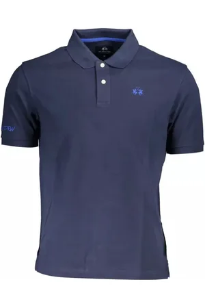 La Martina Top, Herre, Blå, M, Bomuld, Blå bomuldspoloshirt med broderi