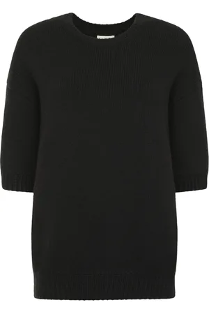 Khaite Strik, Dame, Sort, XS, Cashmere, Ribbet Cashmere Sweater