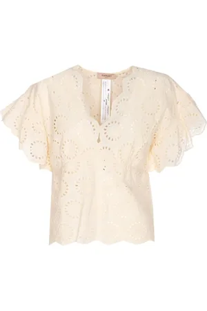 Twin-Set Bluser & Skjorter, Dame, , S, V-Neck Skjorter med Hvid Skallop Kant