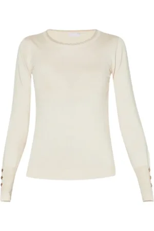 Liu Jo Strik, Dame, , XL, Crewneck Sweatshirt med Ribbed Detaljer
