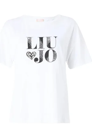 Liu Jo Top, Dame, Hvid, S, Bomuld, Hvid Bomulds T-shirt med Rhinsten Bogstaver
