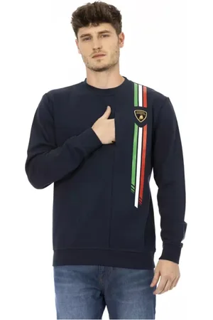AUTOMOBILI LAMBORGHINI Sweathshirts & Hoodies, Herre, Blå, L, Bomuld, Blå Bomuld Crewneck Sweatshirt