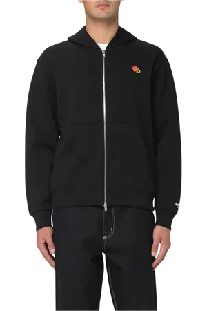 Kenzo Sweathshirts & Hoodies, Herre, Sort, L, Bomuld, Blomstret Broderet Lynlås Hættetrøje