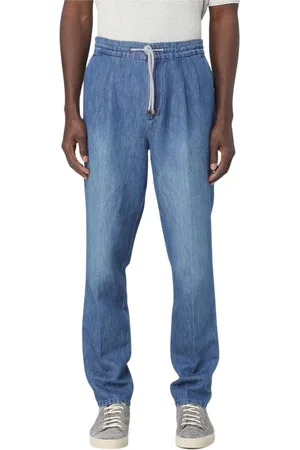 Brunello Cucinelli Bukser, Herre, Blå, 2XL, Denim, Blå Denim Snørebåndsbukser