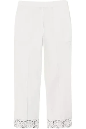 Twin-Set Bukser, Dame, Hvid, S, Bomuld, Hvide Cropped Bomuld Bukser med Blonder