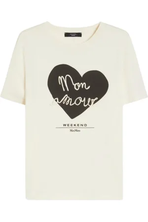Max Mara Top, Dame, Hvid, XS, Bomuld, Bomuld Jersey T-shirt med grafisk print