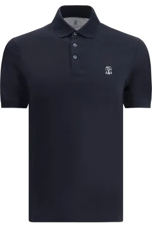 Brunello Cucinelli Top, Herre, Grå, S, Bomuld, Polo Skjorte med Ribbet Krave og Logo
