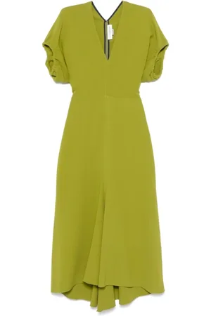 Victoria Beckham Kjole, Dame, Grøn, 2XS, Grøn Midi Kjole med Blouson Ærmer