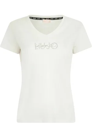 Liu Jo Top, Dame, Hvid, 2XS, Bomuld, Hvid Bomuld T-shirt med Rhinsten Logo