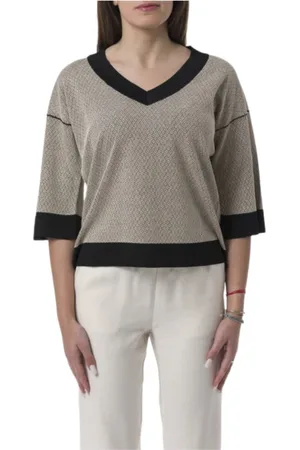 Gran Sasso Strik, Dame, Flerfarvet, 2XS, Uld, V-hals Basic Top Sort