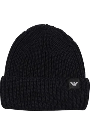 Emporio Armani Tilbehør, Herre, Blå, M, Uld, Blå Ribstrikket Beanie Hat