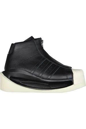 Y-3 Sko, Dame, Hvid, 39 EU, Læder, Sort læder høj top lynlås sneakers
