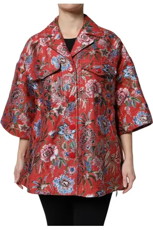 Dolce & Gabbana Bluser & Skjorter, Dame, Flerfarvet, 3XS, Bomuld, Rød Blomstret Jacquard Knap Ned Frakke