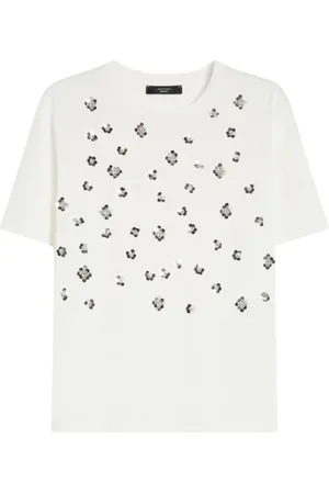 Max Mara Top, Dame, Hvid, M, Bomuld, Broderet Bomuld T-shirt Cabina Hvid