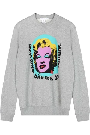 Comme des Garçons Sweathshirts & Hoodies, Herre, Grå, S, Bomuld, Grafisk Print Langærmet Bomulds Sweatshirt