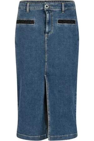 Liu Jo Nederdel, Dame, Blå, W27, Denim, Denim blyant nederdel med foran slids