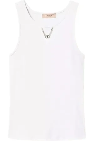 Twin-Set Top, Dame, Hvid, XS, Bomuld, Hvid Bomuld Tank Top med Kæde